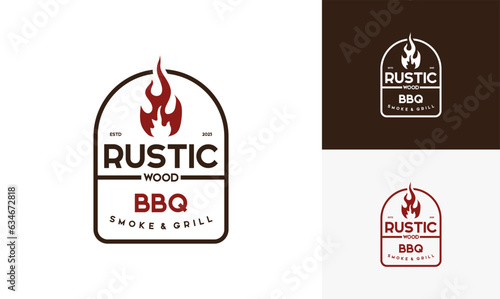 Vintage logo barbeque grill. Retro rustic babeque grill, Barbeque Label Logo desain vektor.
