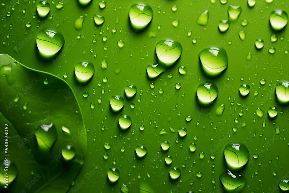 Water Drops on green leaf Background. Generative AI