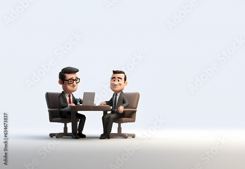personnages style 3D à un entretien d'embauche, fond gris clair photo