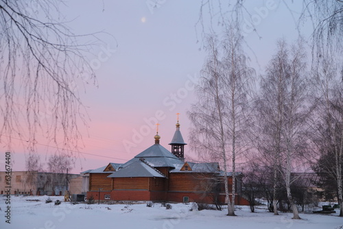 church in winter at dawn