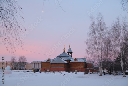 church in winter at dawn