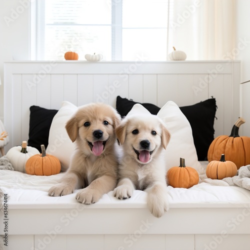 puppies for Halloween . Generative AI