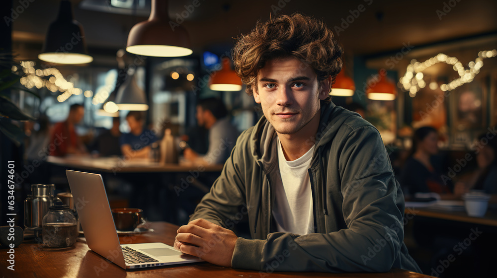 Obraz premium Freelancer working at home drinking coffee Generative AI