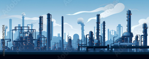 Industrial Factories Silhouette Background Blue oil background.  