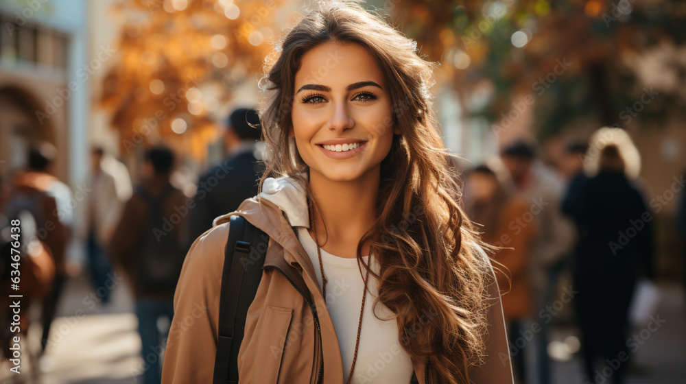 Cheerful Arab Female Student With Smartphone Standing Outdoors. Education concept.