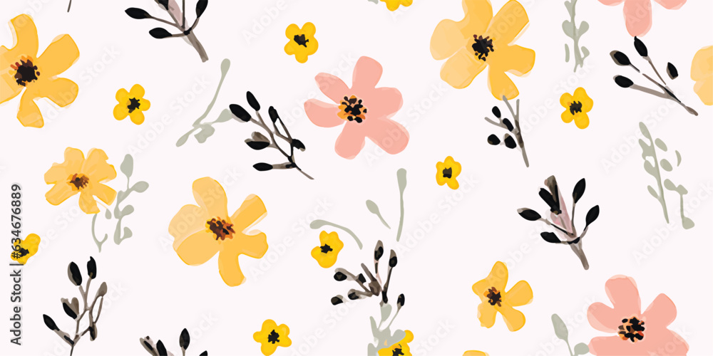 Hand drawn flowers, seamless patterns with floral for fabric, textiles, clothing, wrapping paper, cover, banner, interior decor, abstract backgrounds Hand drawn flowers, seamless patterns with floral for fabric, textiles, clothing, wrapping paper, cover, banner, interior decor, abstract backgrounds