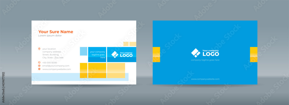 Set of double-sided business card template with Abstract random cyan and yellow rectangle on white background Set of double-sided business card template with Abstract random cyan and yellow rectangle on white background
