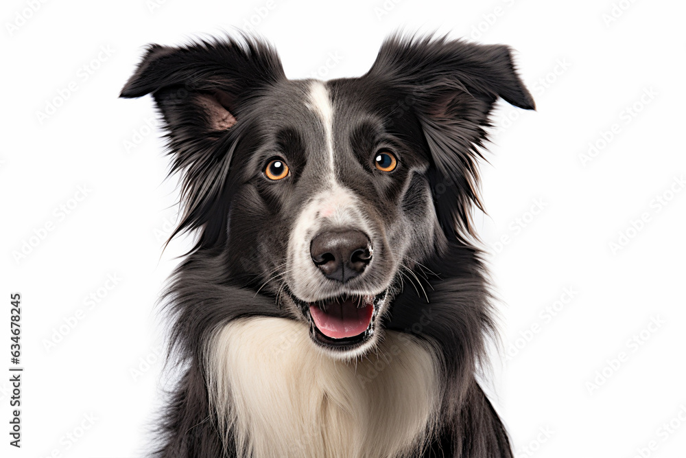 Portrait of Border Collie dog on white background
