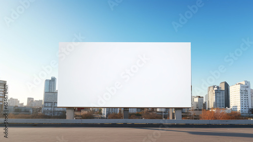 Advertising billboard template mock-up in the city on a sunny summer day. Ad replacement for your design.