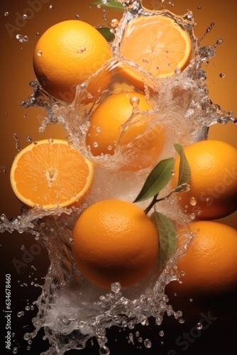 Orange splash, Orange with water splash, Fresh oranges falling.