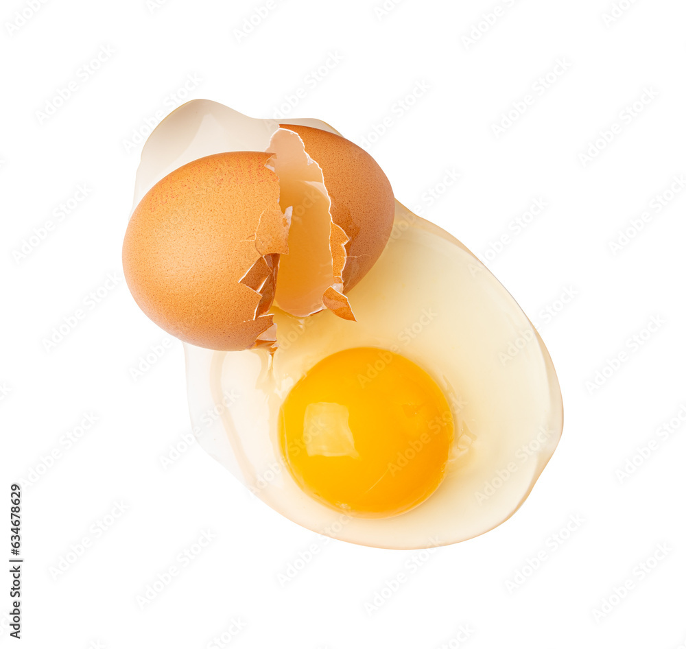 Broken Egg Isolated, Raw Yolk and White, Cracked Brown Shell, Fresh Broken Chicken Eggs on White Background Broken Egg Isolated, Raw Yolk and White, Cracked Brown Shell, Fresh Broken Chicken Eggs on White Background