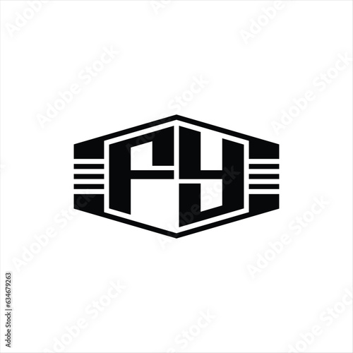 FY Letter Logo monogram hexagon emblem shape with stripes outline style design photo