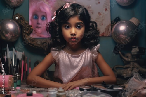 A Little Girl Sits in Front of a Vanity Table. A fictional character created by Generated AI