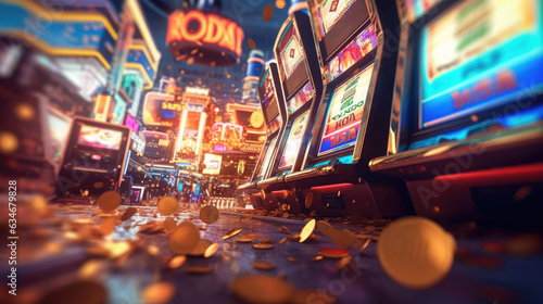 The slot machine hits the jackpot, with gold coins splattering