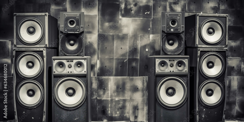 Obraz premium Music speakers on the wall background. 