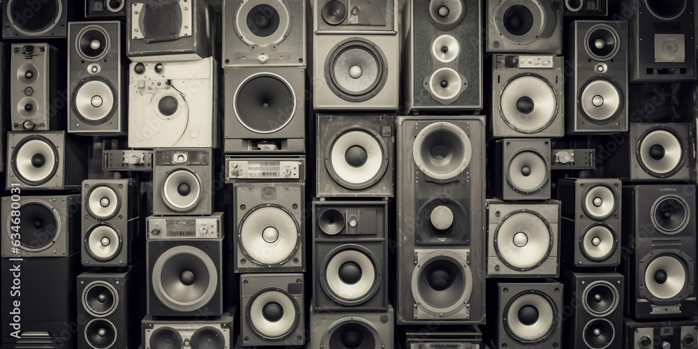 Music speakers on the wall background. Generative AI Music speakers on the wall background. Generative AI