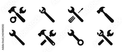 Working Tools Icons. Tool icon set. Instrument signs collection. Service icons set. Hammer screwdriver spanner symbols.