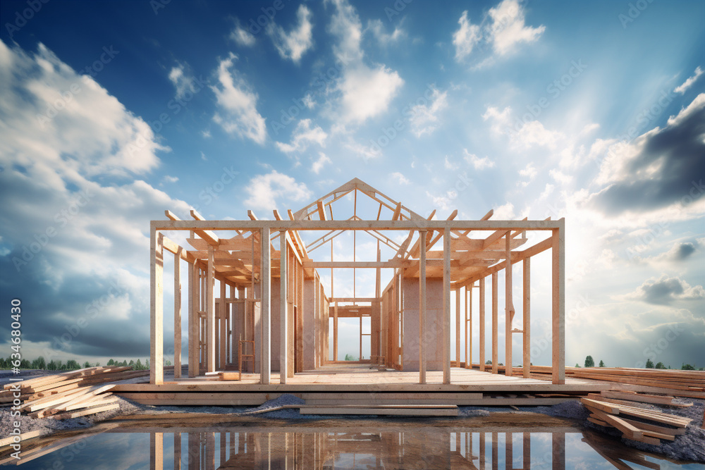 Construction of a frame house.. Generative AI Construction of a frame house.. Generative AI