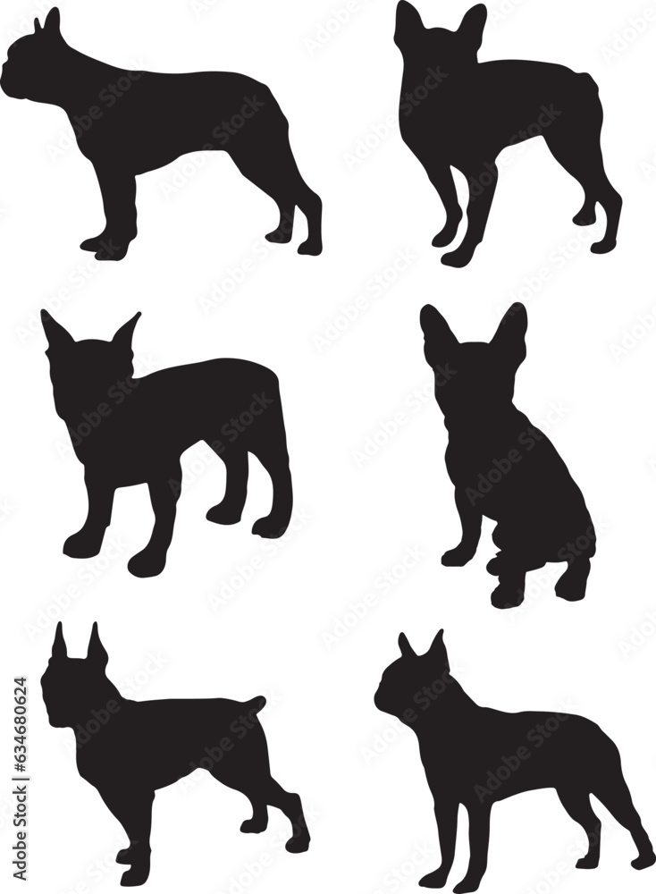 Boston Terrier Dog Silhouette Set