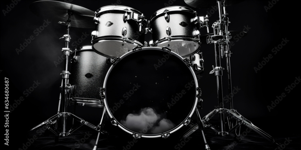 drum kit on b&w background.   - obrazy, fototapety, plakaty 