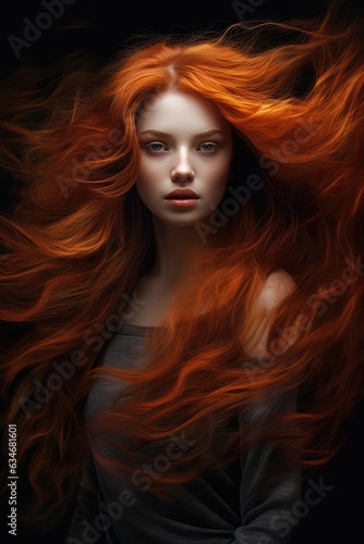 Fiery Redhead with Dark Green Eyes. A fictional character created by Generated AI