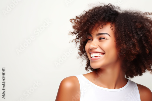 portrait of young black woman smiling, ai generated