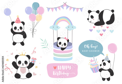 Collection of panda object set with balloon