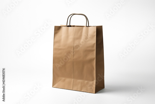 Paper bag on white background. Mockup for design, made by ai