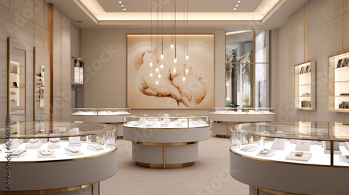 A modern jewelry store. Showcasing the interior of a contemporary jewelry store