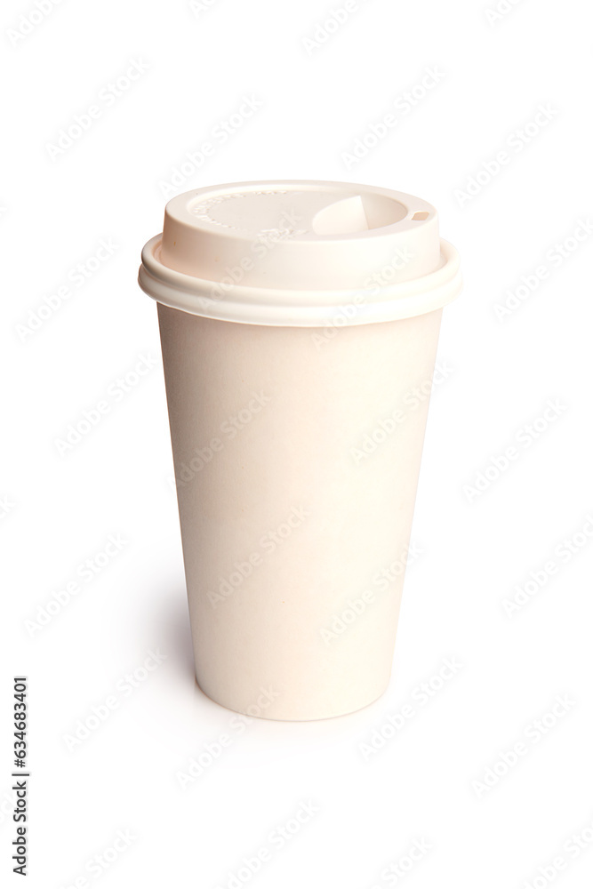 paper coffee cup with plastic top on white background, paper coffee cup with plastic top on white background,