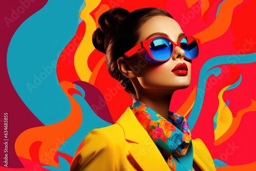 Fashionable Female in Bright Sunglasses and Yellow Jacket. A fictional character created by Generated AI