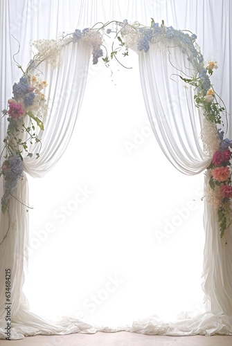 A curtain with flowers on it isolated on white