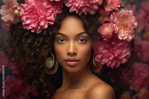 Stunning Afro-Caribbean Woman adorned with Daisies. A fictional character created by Generated AI