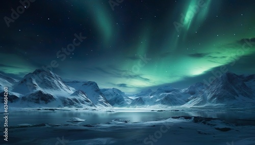 The aurora borealis over a snowy mountain at night © Adi