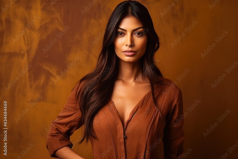 Fototapeta premium Stunning Woman in a Tan Shirt. A fictional character created by Generated AI