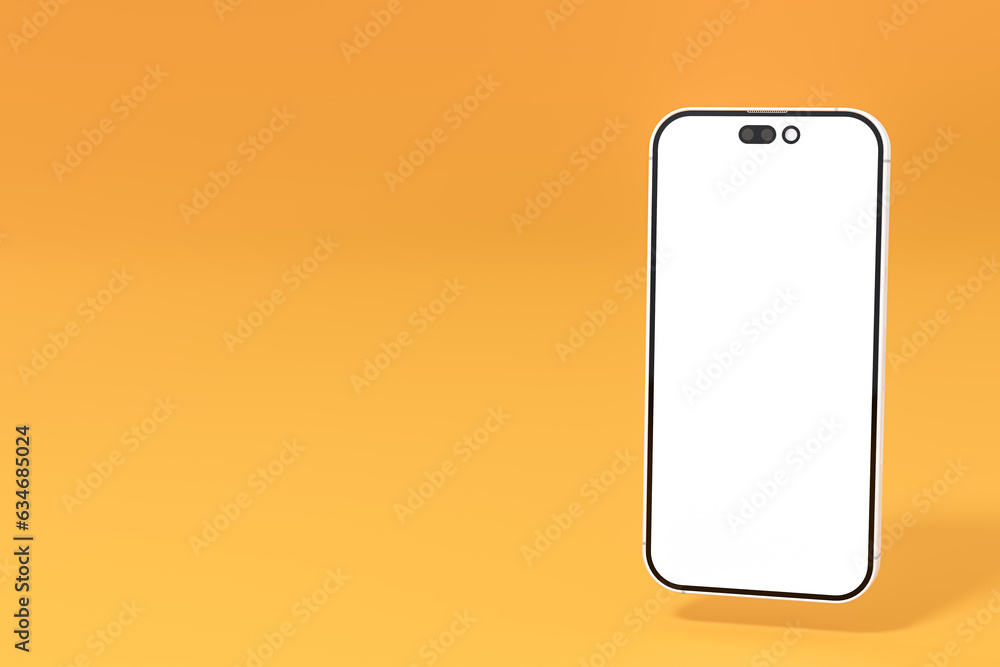 Mockup cellphone with blank white screen on bright yellow background. Modern blank screen mobile phone on bright yellow background. Template for design, advertising, messages and announcements Mockup cellphone with blank white screen on bright yellow background. Modern blank screen mobile phone on bright yellow background. Template for design, advertising, messages and announcements