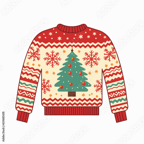 Vector cute hand drawn ugly Christmas sweaters on isolated background