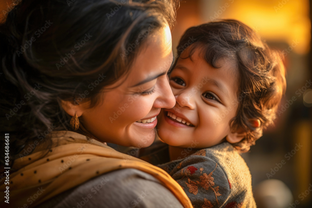 A woman's face lights up with a warm smile and looking affectionately at her child. They share a joyful moment, embodying harmony of professional success and matural love. A woman's face lights up with a warm smile and looking affectionately at her child. They share a joyful moment, embodying harmony of professional success and matural love.