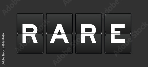 Black color analog flip board with word rare on gray background