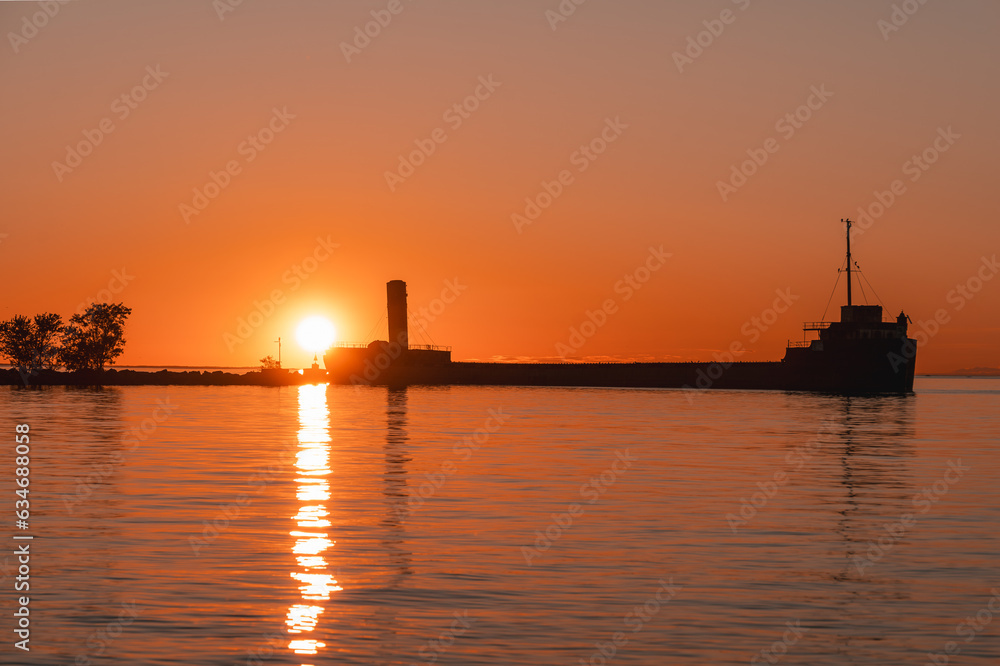 sunset in the port