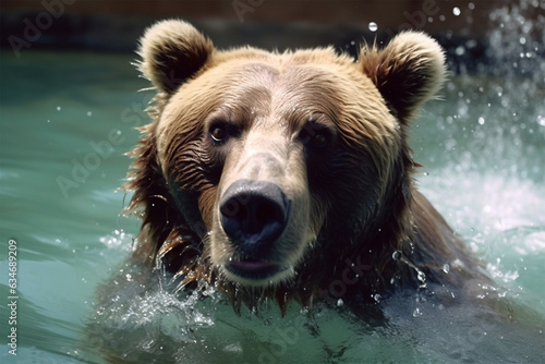 a bear swimming in the pool