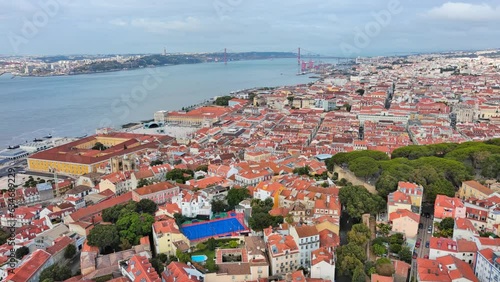 Lisbon: Aerial view of capital city of Portugal, Commerce Square (Terreiro do Paço, Praça do Comércio) - landscape panorama of Europe from above photo