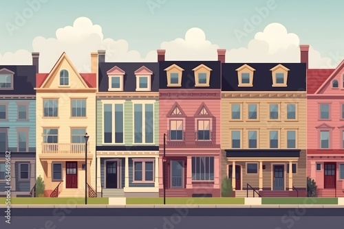 colorful row of buildings, city salem town houses street city house design illustration © Iryna