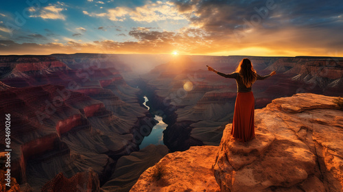 The woman capturing a breathtaking selfie atop the Grand Canyon s edge  the vastness of nature contrasting her small presence 