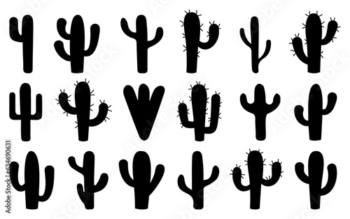 Cactus icon collection. Set of black cactus silhouette. Black silhouettes of different cactus icons