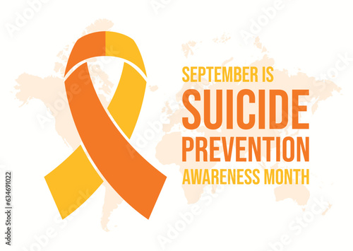 September is Suicide Prevention Awareness Month vector illustration. Yellow and orange awareness ribbon icon vector. Mental health symbol. Important day