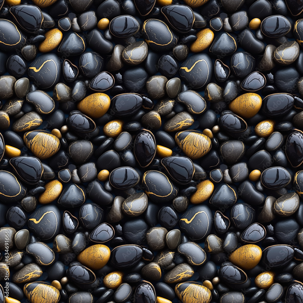Seamless black and golden scattered pebbles backdrop Seamless black and golden scattered pebbles backdrop