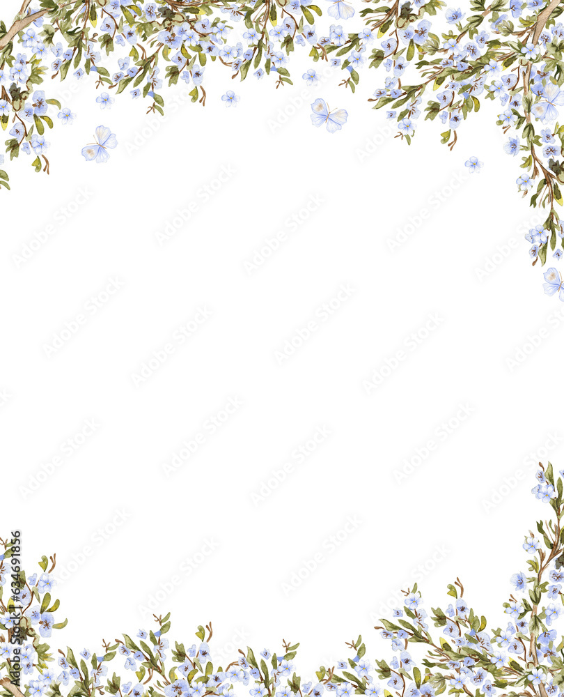 Watercolor hand drawn full of flowers square frame. Watercolor illustration for scrapbooking. Cartoon hand drawn background with flower for kids design. Perfect for wedding invitation. Watercolor hand drawn full of flowers square frame. Watercolor illustration for scrapbooking. Cartoon hand drawn background with flower for kids design. Perfect for wedding invitation.
