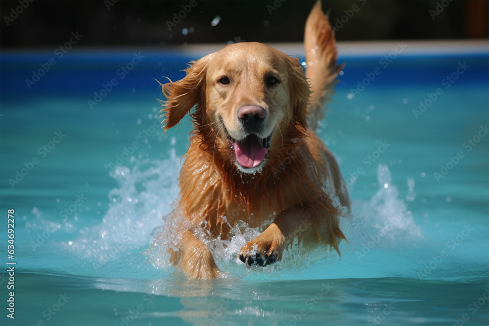 a dog swimming in the pool