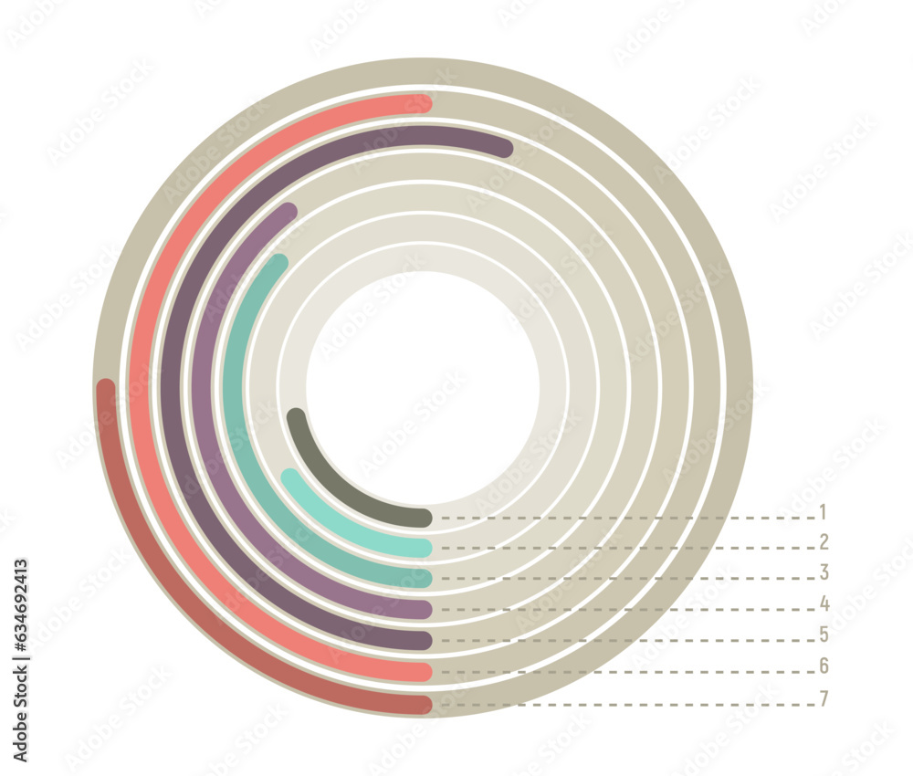 Radial bar infographic chart design. Visual data presentation. Color flat chart diagram vector icon illustration isolated on white background. Design element for finance, statistics, analitics. Radial bar infographic chart design. Visual data presentation. Color flat chart diagram vector icon illustration isolated on white background. Design element for finance, statistics, analitics.